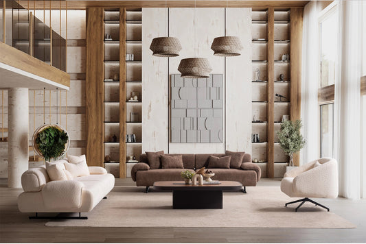 Rüzgar Mekanizmalı Koltuk Takımı Kahve Krem (3+1)